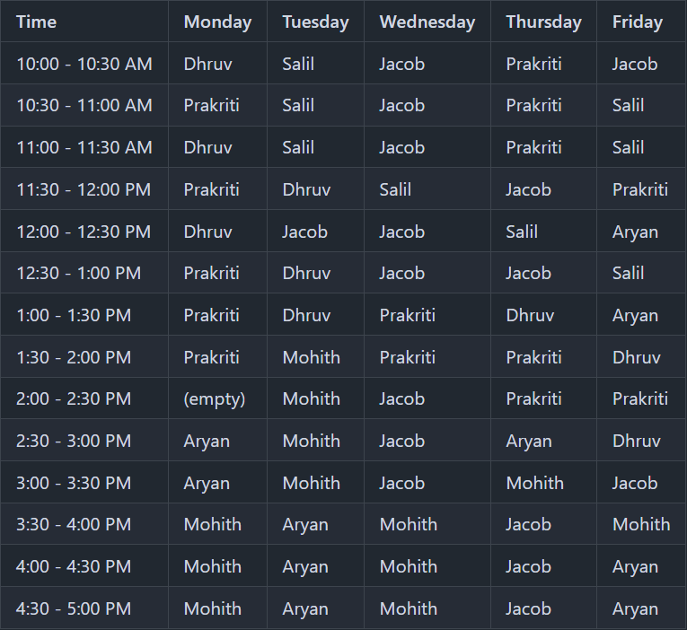 Tutors schedule